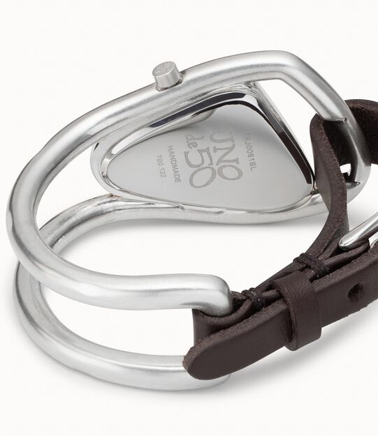 Watch with leather and metal, Silver, large